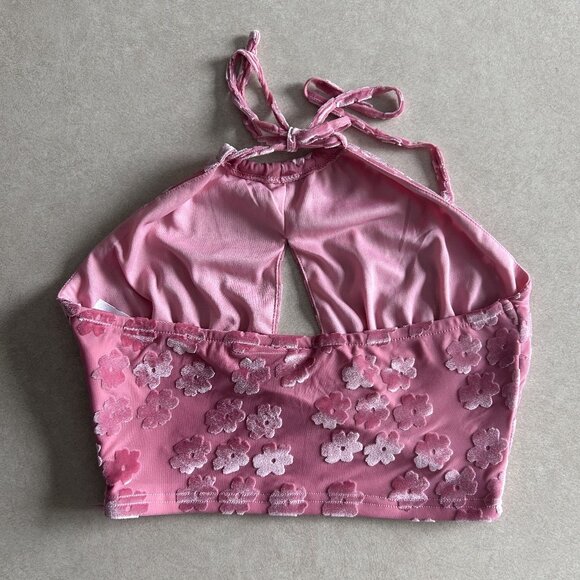 Daisy Street Velvet Floral Halter Crop Top ASO Sarah Cameron - Picture 6 of 8